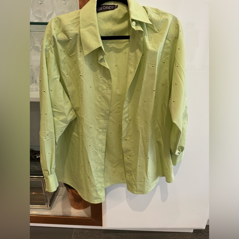 Siedres gold dot embellished button down